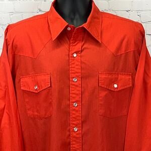 Vintage 70s Malco Modes Pearl Snap Button Front Shirt Western Red XL X-Large